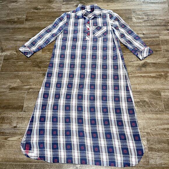 PajamaGram Night Gown Women's Medium Flannel Multi Plaid 100% Cotton Snowflake - Picture 1 of 13